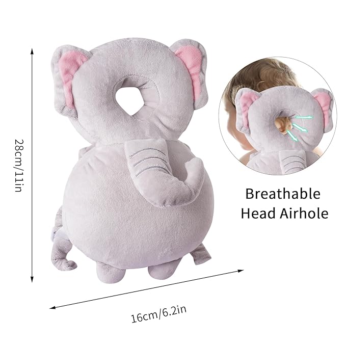 Baby Head Protector Backpack, Toddler Toddler Head Protector, Toddler Head Protector Padded Backpack Elasticated Carrier Wear (Elephant)