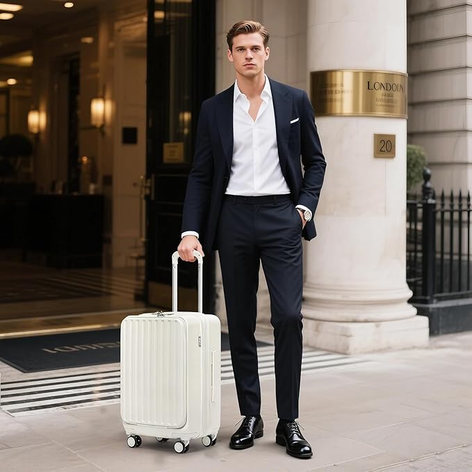 KYME Hardside Carry On Luggage with Laptop Compartment (White, Carry-On 20 Inch)