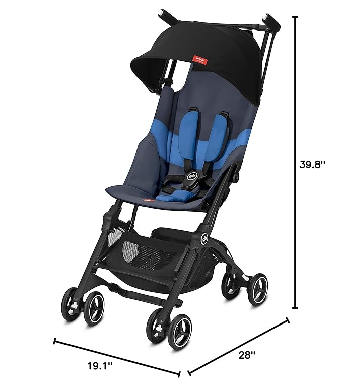 gb Pockit+ All-Terrain, Ultra Compact Lightweight Travel Stroller with Canopy and Reclining Seat in Night Blue, 10.6 pounds