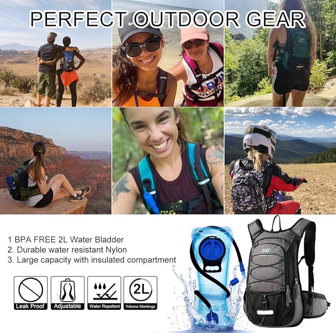 15L Insulated Hydration Backpack Pack with 2L Water Bladder Lightweight Hiking Backpack Bag for Women Men Daypack for Hiking Running Festival Camping Biking