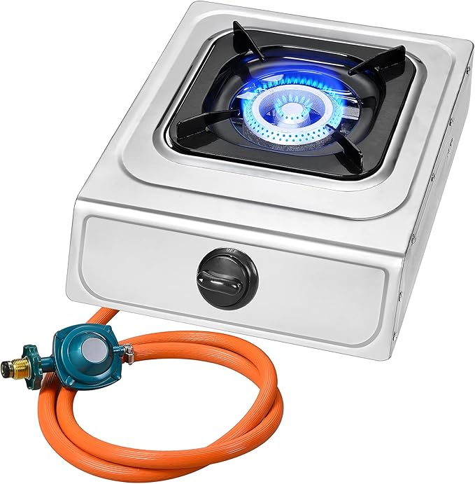 Vivicreate 10000 BTU Single Burner Propane Gas Stove Outdoor Camping Cooker Portable Stainless Steel Cooktop with Hose for BBQ Frying Boiling High BTU Estufa de Gas Portátil Fogón de Gas