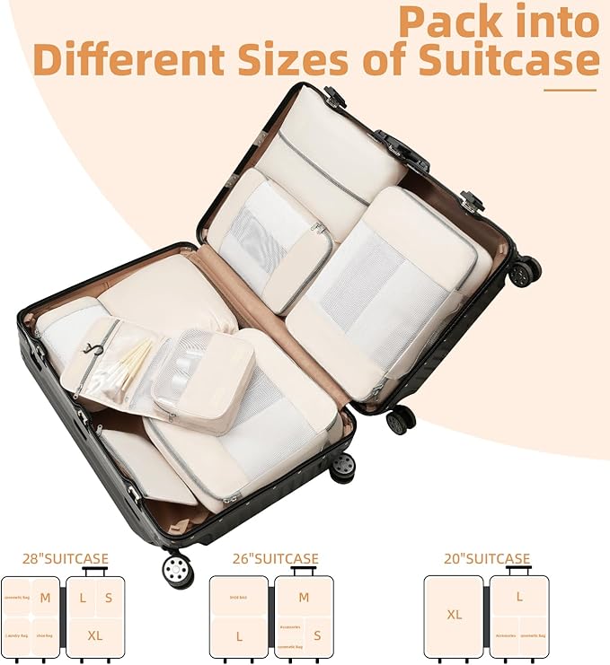 BAGAIL 6 Set/8 Set/10 Set Packing Cubes Various Sizes Packing Organizer for Travel Accessories Luggage Carry On Suitcase