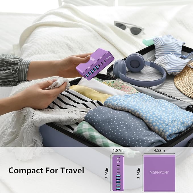 320W USB C Charger Block, 10-Port USB C Charging Station GaN III PD 65W Laptop Fast Charger Adapter for MacBook Pro/Air, DELL, iPad, iPhone, Samsung Galaxy (Purple)