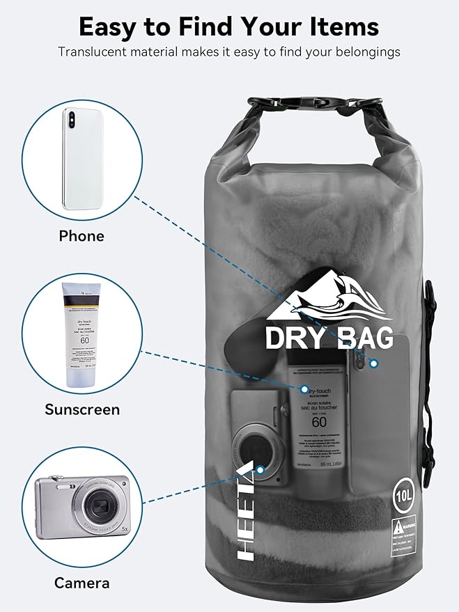 HEETA Dry Bag Waterproof for Women Men, 5L/10L/20L/30L/40L Roll Top Lightweight Dry Storage Bag Backpack with Phone Case for Travel Swimming Boating Kayaking Paddle Board Camping Beach Accessories