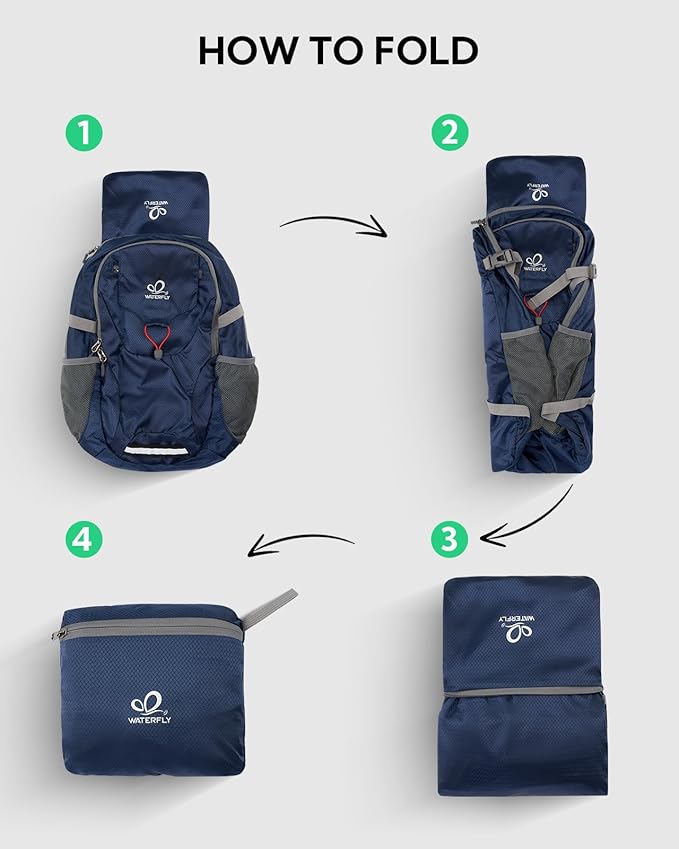 WATERFLY Lightweight Packable Hiking Backpack: 30L Foldable Travel Daypack Ultralight Camping Day Pack for Woman Man