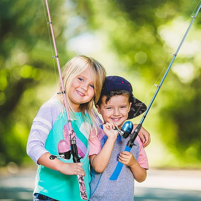 PLUSINNO Kids Fishing Pole with Spincast Reel Telescopic Fishing Rod Combo Full Kits for Boys, Girls, and Adults