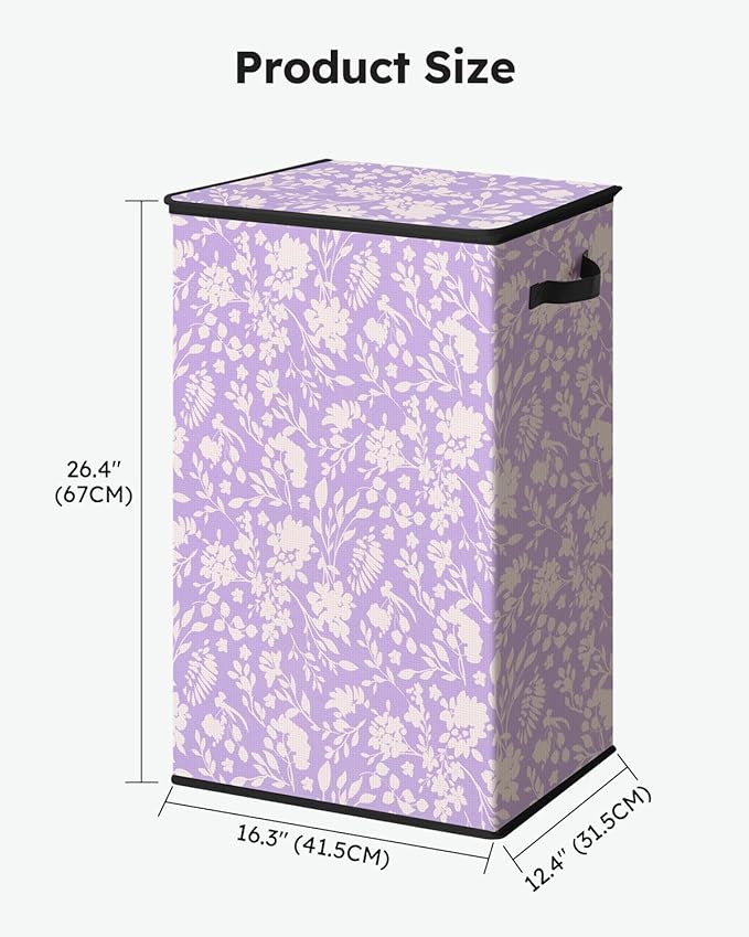 SOLEDI Laundry Hamper with Lid, 90L Tall & Large Floral Laundry Basket, Collapsible Clothes Hamper with Removable Bag, Dirty Hampers for Bedroom, Bathroom, Laundry Room