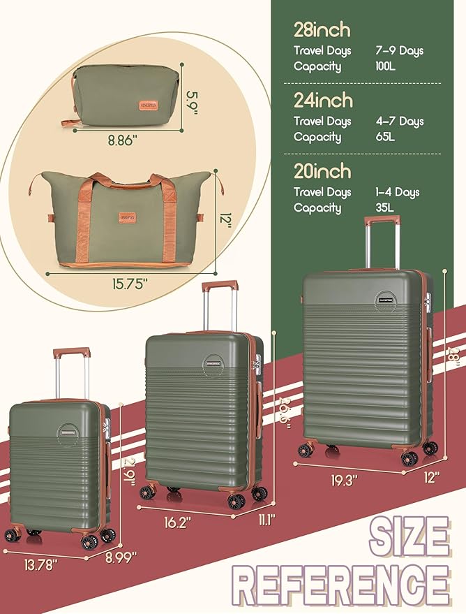 Luggage Sets 5 Piece, Suitcases with Wheels, Hardshell Suitcase Set, ABS Carry on Luggage Set with TSA Lock, Travel Luggage