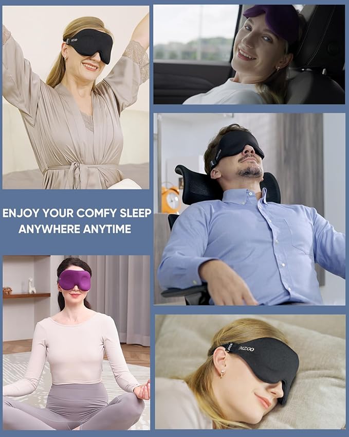 MZOO Sleep Eye Mask for Side Sleeper Men Women, Zero Eye Pressure 3D Sleeping Mask, Light Blocking Patented Design Night Blindfold, Soft Eye Shade Cover for Travel, Black
