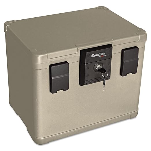 FireKing SureSeal Fire Safe with Key Lock, 1 Half Hour Fire Rated, UL Rated & 80 Hour Water Resistant Home Safe, Portable Home Safes, Taupe