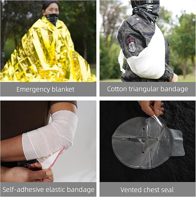 IFAK Trauma Kit, Molle Pouch Emergency Survival Kit, 6” Israeli Straps, Chest Seal Vented, Self-Adhesive Elastic Bandage, for Wound Care(Red)