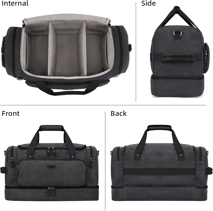 ZOMFELT Duffle Bag for travel, 40L Canvas Travel Duffel Bags for Men Women, Water Resistant Overnight Weekender Bag with Toiletry Bag & Shoe Compartment, Carry on Luggage Bag for Travel, Gym, Black