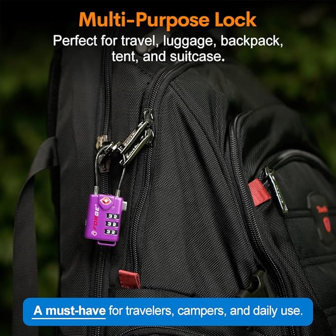 Forge TSA Approved Luggage Locks, Re-settable Combination with Alloy Body (Dark Purple 4 Locks)