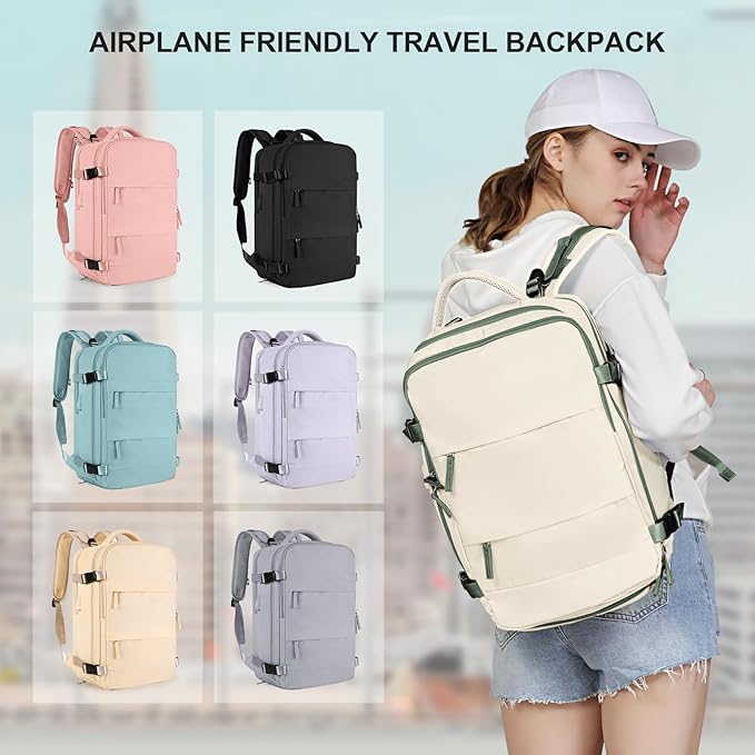 coowoz Large Travel Backpack For Women Men,Carry On Backpack,Hiking Backpacks Waterproof Outdoor Sports Rucksack Casual Daypack travel essentials(White Green)