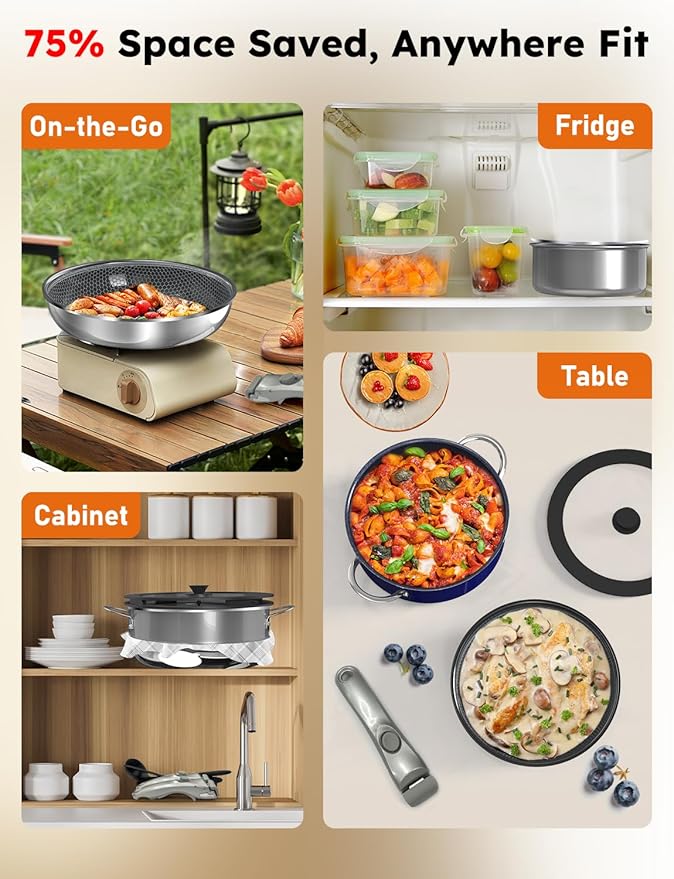Pro DUXANO 12PC Nonstick Pots and Pans Set&Hybrid 3-Ply Stainless Steel Skillet, High Heat Sear&Fry, 2-Layer Ceramic Induction Cookware, 9H Scratch-Resistant&Anti-Warp,PFAS Free,All Cooktop/Dishwasher