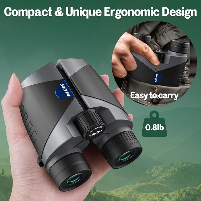 15x30 Compact Binoculars for Adults and Kids - Occer Large View High Powered Binoculars for Bird Watching - Lightweight Easy Focus Binocular with Low Light Vision for Outdoor Hunting Travel - Black
