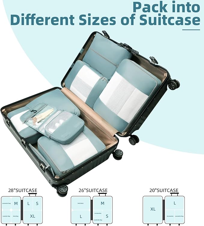 BAGAIL 6 Set/8 Set/10 Set Packing Cubes Various Sizes Packing Organizer for Travel Accessories Luggage Carry On Suitcase