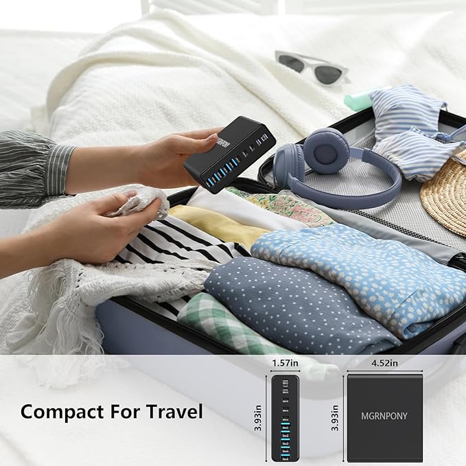 320W USB C Charger Block, 10-Port USB C Charging Station GaN III PD 65W PC Laptop Fast Charger Adapter for MacBook Pro/Air, DELL, iPad, iPhone, Samsung Galaxy Black
