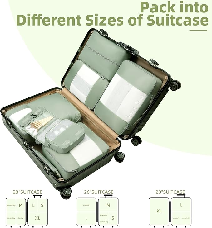 BAGAIL 6 Set/8 Set/10 Set Packing Cubes Various Sizes Packing Organizer for Travel Accessories Luggage Carry On Suitcase