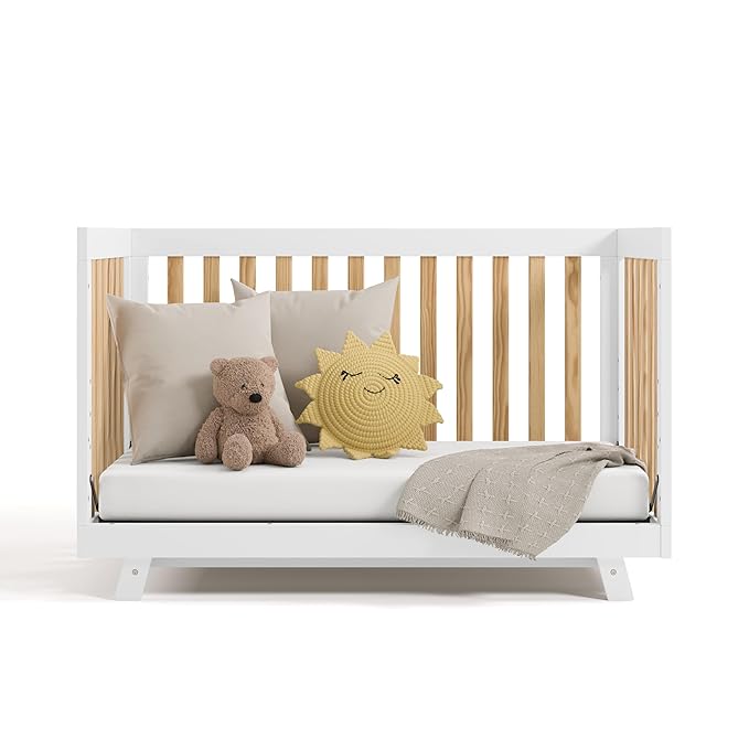 Storkcraft Beckett Grow-with-Me Convertible Crib (Natural & White) – GREENGUARD Gold Certified, Converts to Toddler Bed & Daybed, Fits Standard Crib Mattress, Easy-to-Assemble