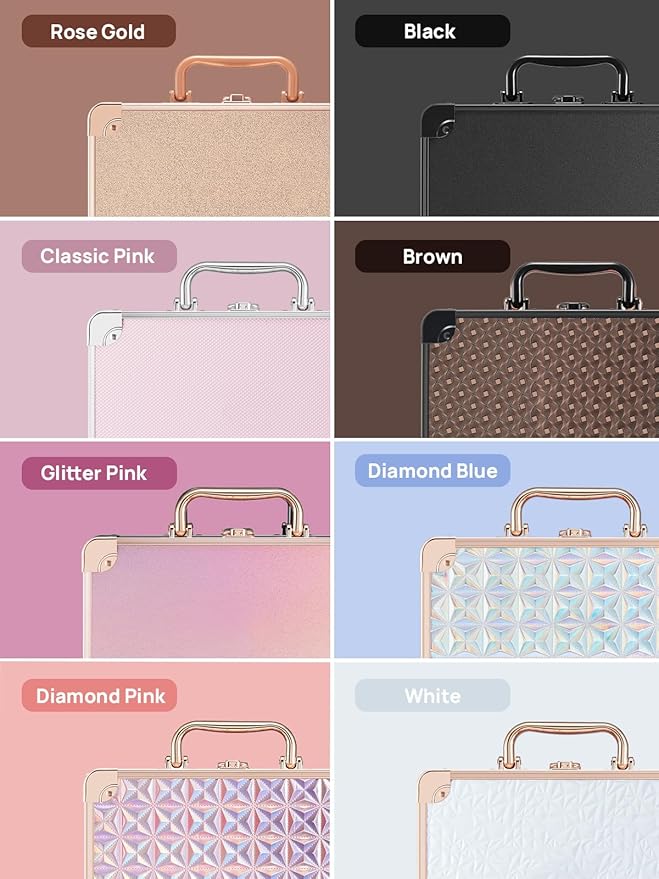 OMIRO Makeup Case, Makeup Bag with Light Up Mirror Set, Makeup Organizer Bag with Magnet Makeup Mirror for Women and Girls