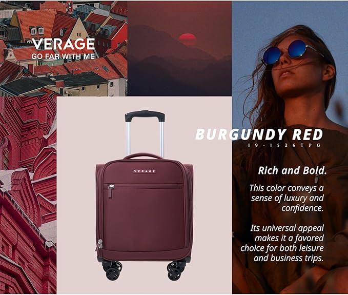 Verage Underseat Carry On Luggage with Wheels, 14.5-Inch Spinner Small Suitcase, Softside Lightweight Travel Bag for Men and Women, Airplane Carry On Bag, Burgundy Red