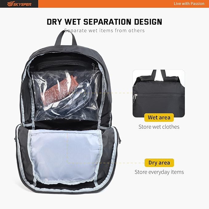 SKYSPER Lightweight Packable Backpack - 30L Hiking Daypack with Wet Pocket Foldable Travel Carry-on Backpack for Women Men