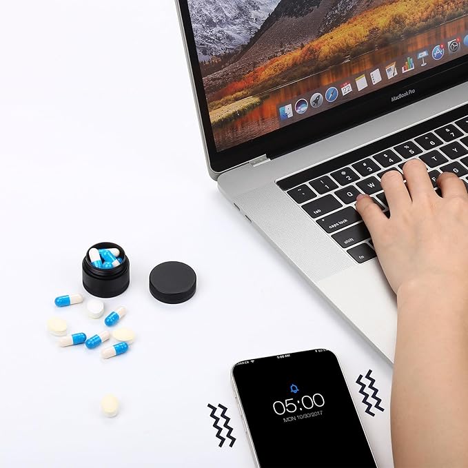 Small Daily Pill Box - Portable Waterproof Metal Pill Case for Pocket or Purse Aluminium Alloy Round Travel Pill Container Medicine Vitamin Organizer Unique Gift