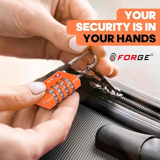 Forge Dual-Opening: Key or Combination Access Lock, TSA Approved Locks for Luggage, Pelican case, Travel, Gym, School, Stainless Steel Shackle.(Orange, 2 Pk)
