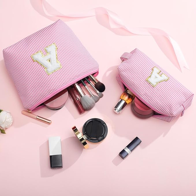 YOOLIFE Initial Cute Pink Makeup Bag Pouch Gift for Niece Sister Friend Female Her Mom | Birthday Gifts for Women Daughter Gifts | Cosmetic Travel Bag B