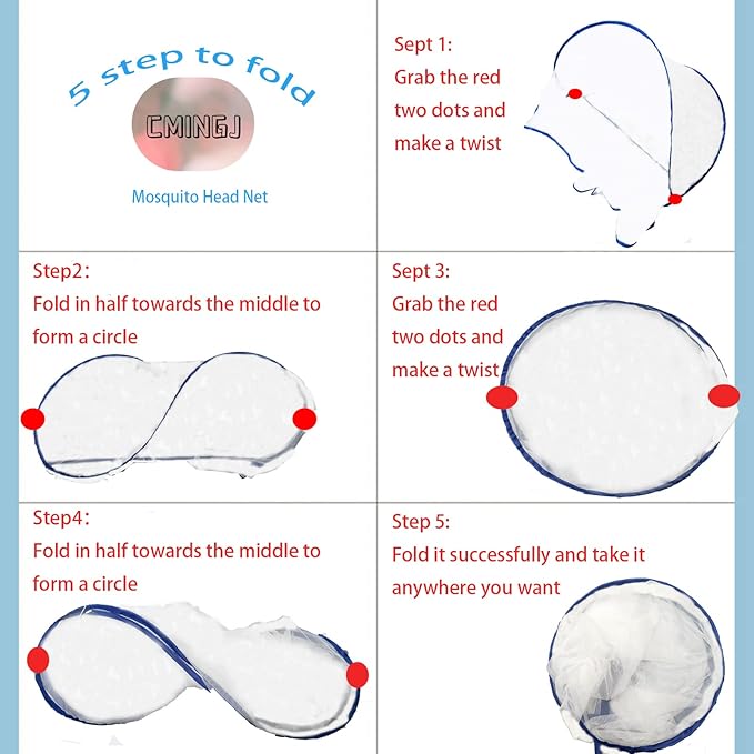 CMINGJ Portable Mosquito Head Net Foldable Pop-Up Travel Essentials Mosquito Net for Bed Free Installation-Large Size Suitable for Bedroom, Camping, nap (Large)