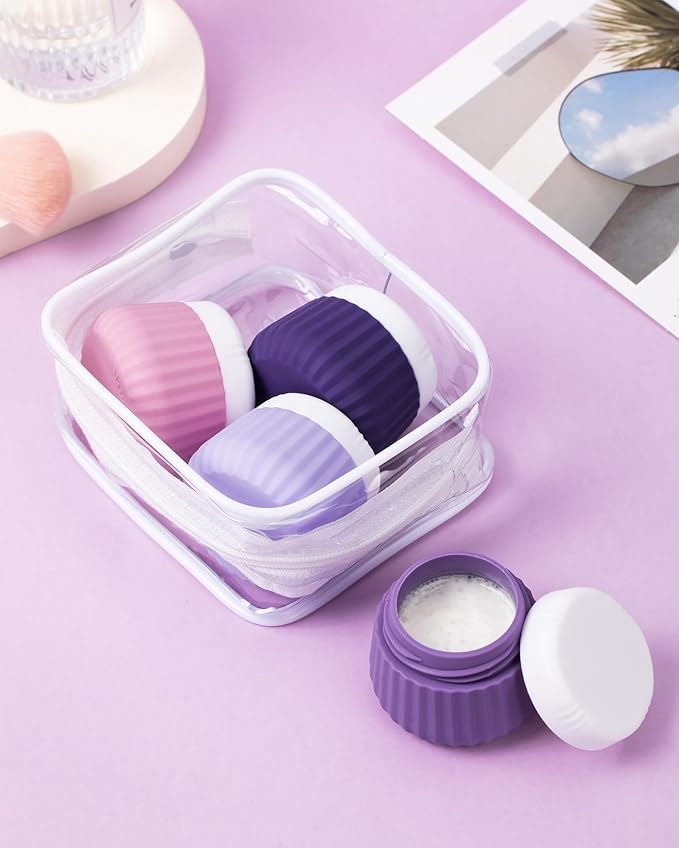 Travel Containers for Toiletries 4 Pack, TSA Approved Travel Size Toiletries, Travel Size Containers, With Clear Bag Leak Proof Silicone Jars, Travel Essentials Creams Jars Carrying Small Items