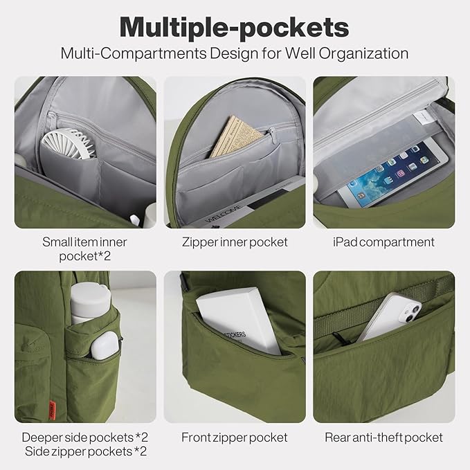 mixi Outdoor Lightweight Backpack Casual Carry On Laptop Backpack Travel Bookbag for Women Men, Water Resistant Durable Hiking Bag for Camping Weekender Sports College Work, 17 Inch, Jungle Green