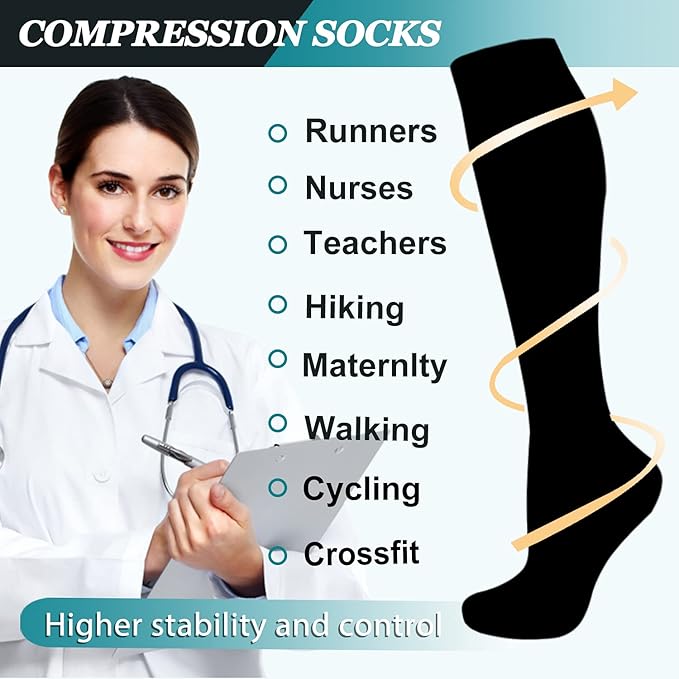 ACTINPUT 8 Pairs Compression Socks for Women & Men,Support Compression Stockings for Medical Running Athletic