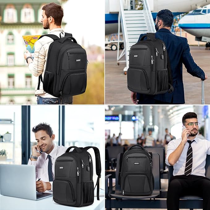 School Backpack for Teen Boys & College Students - 17.3 Inch Laptop Backpack with USB Charging Port, Anti-Theft Water Resistant Large Bookbag for Men, Travel & Work, Black