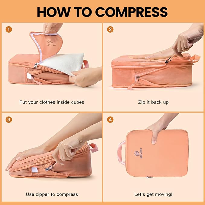 Lightweight Compression Packing Cubes for Suitcases, Compressible Expandable Travel Packing Organizer with Clear Toiletries and Backpack Bag, Travel Essentials for Carry on Luggage 7 Set
