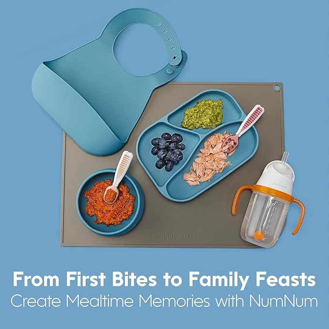 NumNum Baby Spoons Set, Baby Essentials Pre-Spoon GOOtensils for 6+ Months, First Stage Self-Feeding Spoons for Baby Led Weaning (BLW), Silicone Toddler Utensils, BPA-Free, 3 Pack Tropical Paradise