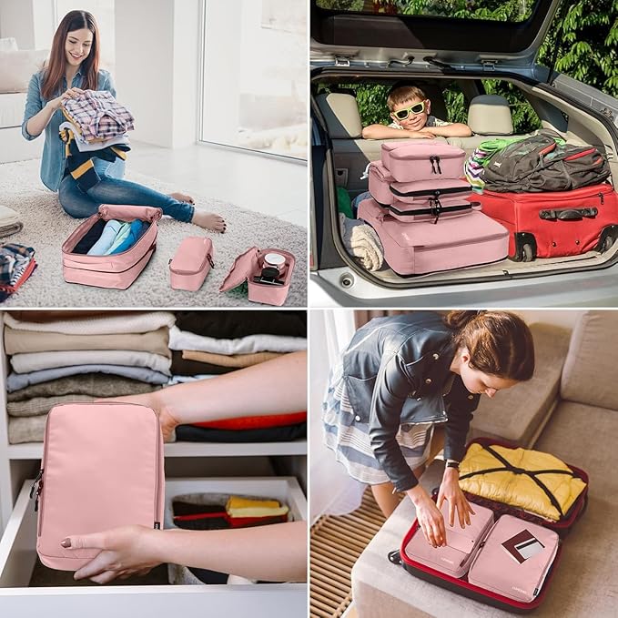 8 Set Compression Packing Cubes for Travel, Waterproof Luggage Organizers, Suitcase Organizer Set for Carry-On & Checked Baggage, Travel Accessories for Men & Women