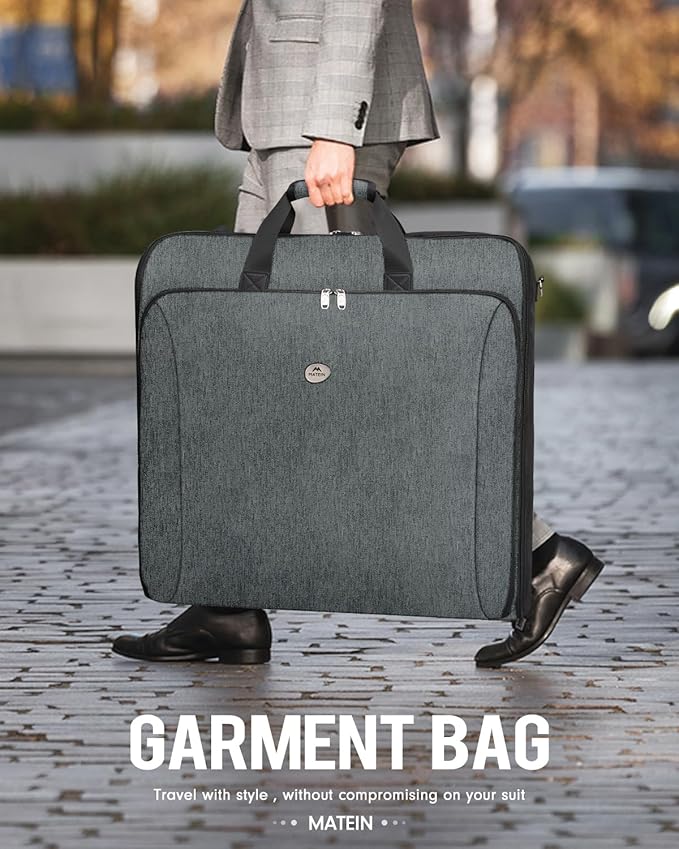 MATEIN Travel Garment Bag, Double Layer Folding Suit Bag with Adjustable Strap for Business Trips, Large Waterproof Wrinkle Free 2 in 1 Hanging Suitcase Cover Luggage for Shirts Dresses Coats, Grey
