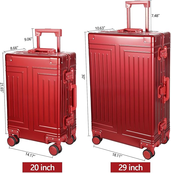 All Aluminum Carry On Luggage,Cut from Whole Aluminum Sheet,22x14x9 Airline Approved ,(3rd Generation,Premium All metal zipperless suitcase ) (red, 20inch)