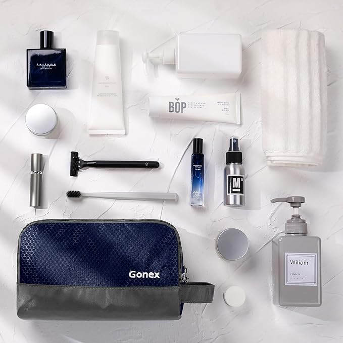 Gonex Travel Toiletry Bag Nylon, Dopp Kit Shaving Bag Toiletry Organizer Deep Blue