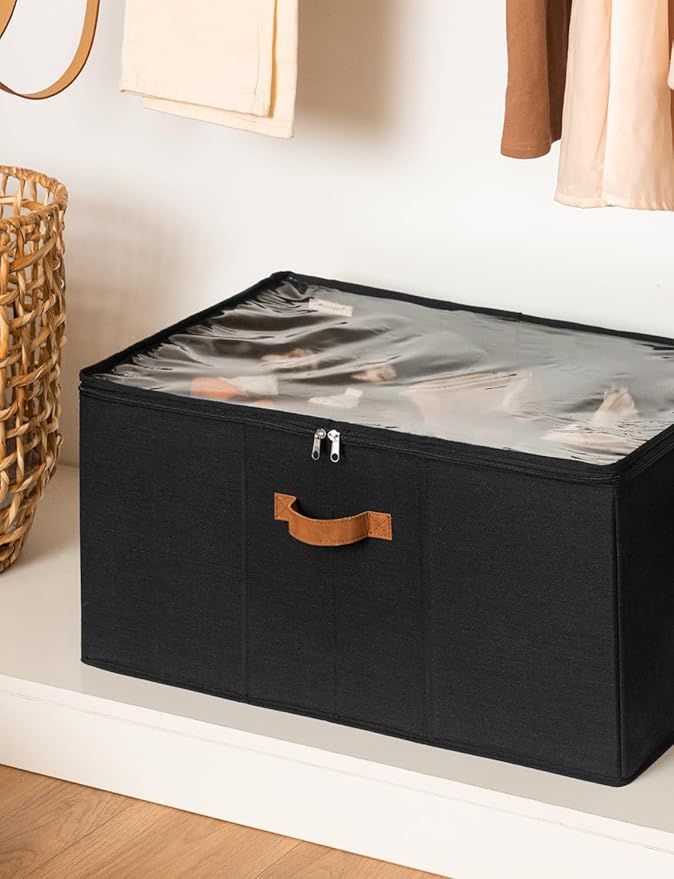 StorageWorks Shoe Organizer for Closet, Fits up to 24 Pairs, Shoe Cubby Storage Containers with Adjustable Dividers and Clear Cover, Black