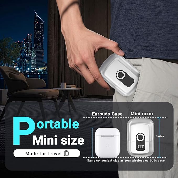 Electric Foil Shavers for Men: Mini Electric Razor, Foil Shaver for Face, IPX7 Waterproof Wet Dry Cordless Razor with 3 Floating Blades, LED Display, USB-C Fast Rechargeable for Travel & Home