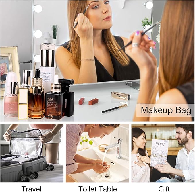 Travel Makeup Bag Organizer Cosmetic Bag: 3 Pcs Set Make up Bags for Women with Handle - Waterproof Vegan Leather Toiletry Bags with Comparments (C-01-Purple)