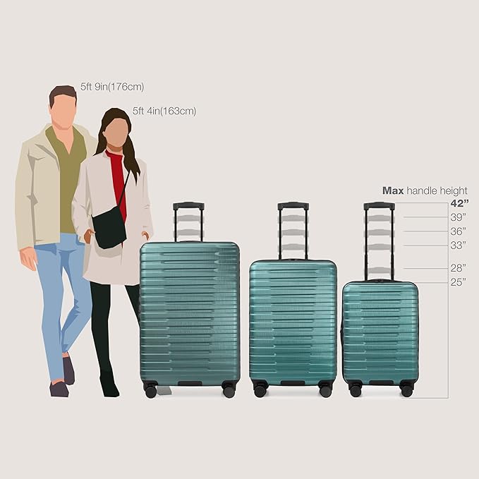 U.S. Traveler Boren Polycarbonate Hardside Rugged Travel Suitcase Luggage with 8 Spinner Wheels, Aluminum Handle, Teal, Checked-Medium 26-Inch