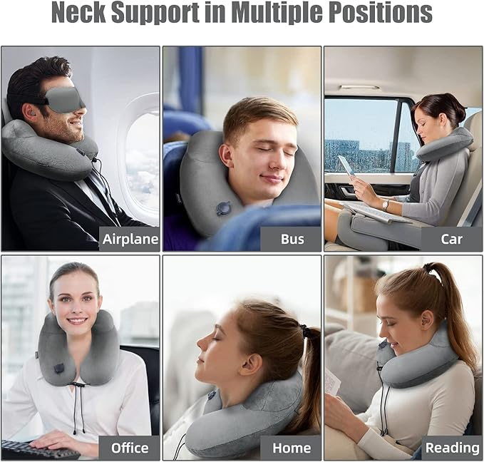 urophylla Inflatable Travel Neck Pillow for Airplanes, Super Soft Velvet Neck Support, Adjustable Firmness, Blow Up Plane Pillow for Long Flights, Road Trips, Travel Essentials with Eye Mask, Earplug
