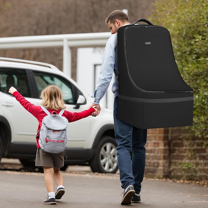 YOREPEK Padded Car Seat Backpack for Air Travel, Baby Travel Essentials for Flying, Car Seat Protector Bag for Baby Travel, Car Seat Bag for Airplane Travel (All Black)