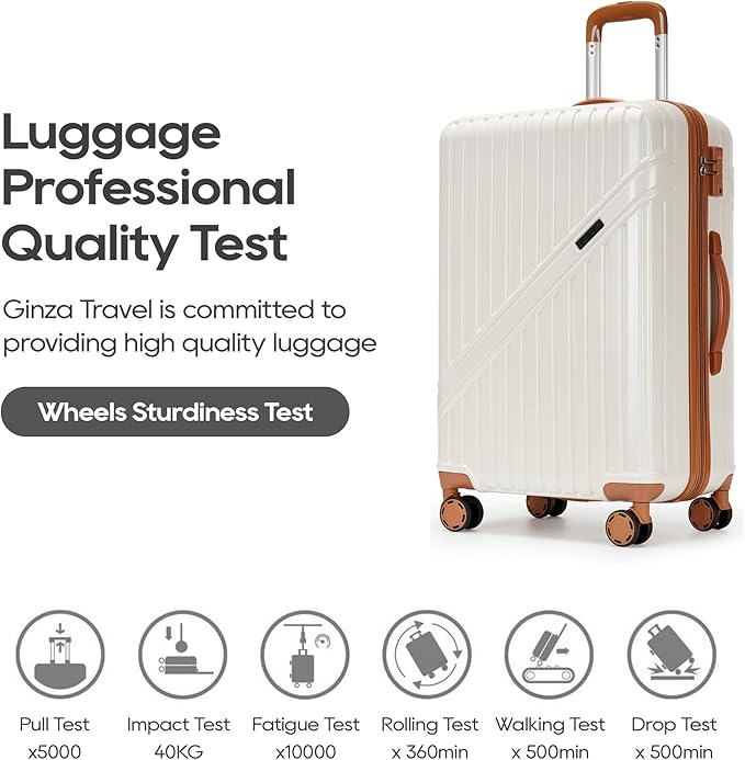 GinzaTravel Luggage Sets 3-Piece Expandable Suitcases with Wheels PC+ABS Durable Hardside Luggage sets TSA lock(White + Brown)