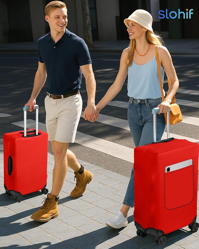 Slohif Luggage Cover for Suitcase Tsa Approved Protector - Luggage Sleeve Suit Case Cover Travel Stretch Large Baggage Case Protective Washable Fit 29-30 Inch Red
