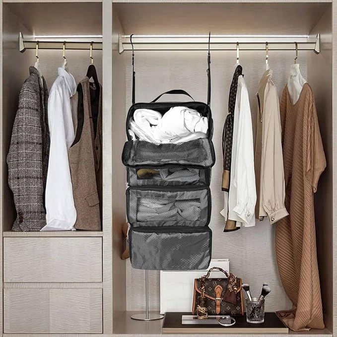 Suitcase Organizer, Travel Luggage Organizer Portable Hanging Travel Shelves Collapsible Hanging Packing Cubes for Carry on Suitcase